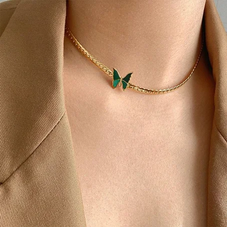 collier radko avec papillon en acier inoxydable