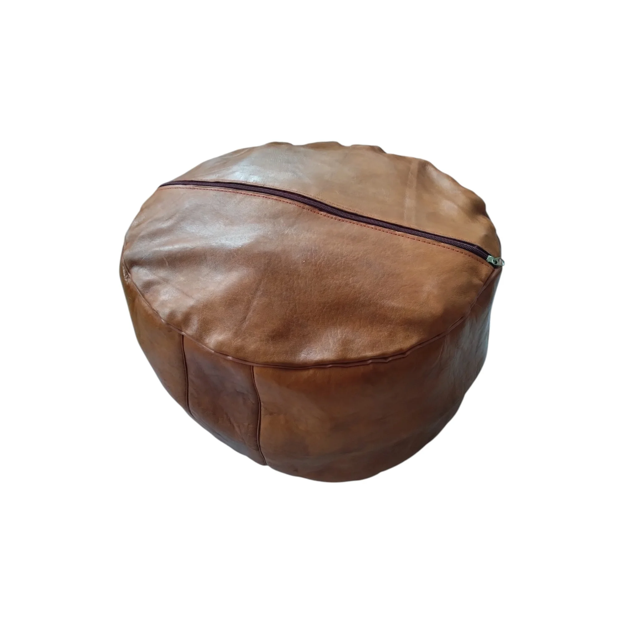 Pouf marocain artisanal en cuir gaufré motif soleil بوفا مغربية مصنوعة يدوياً من الجلد المنقوش بنقش الشمس