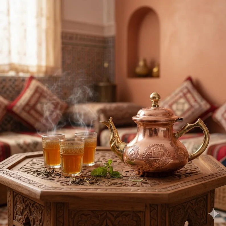 250 mlHand-Engraved Moroccan Copper Tea Pot – Made in Fez. براد شاي مغربي من النحاس منقوش يدوي - صنع فاس