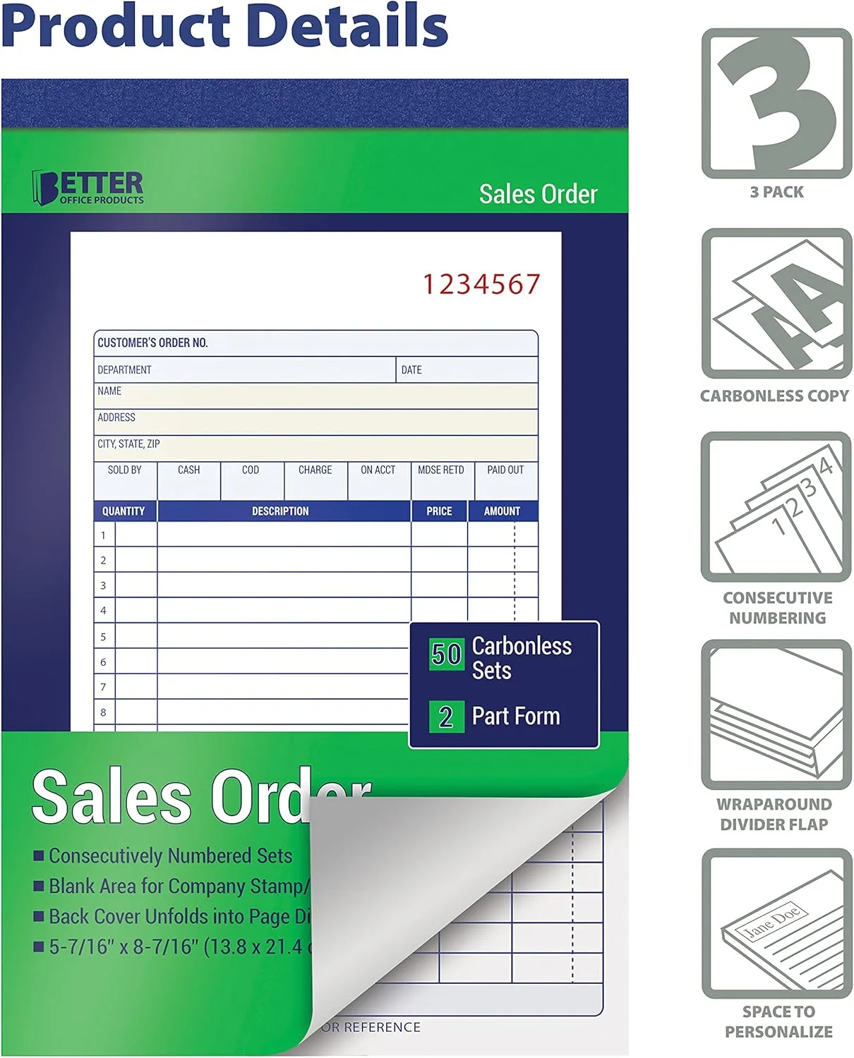 Sales Order Books (3 Pack, Carbonless)