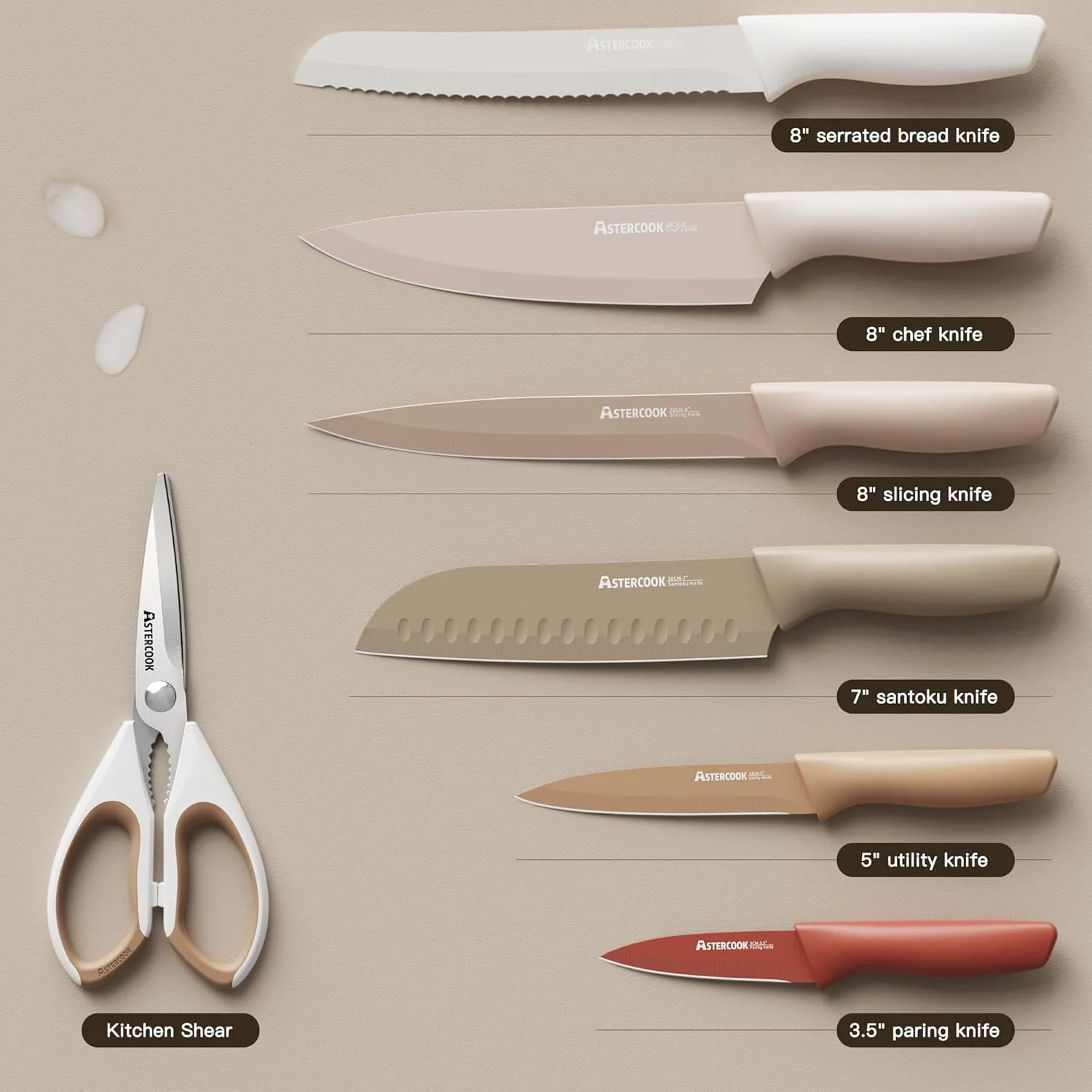 Astercook Kitchen Knife Set (13 PCS, Stainless Steel)