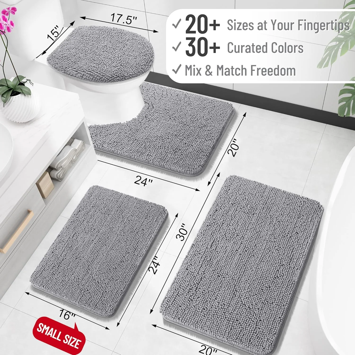 OLANLY Bathroom Rugs 30x20 (Chenille, Grey)
