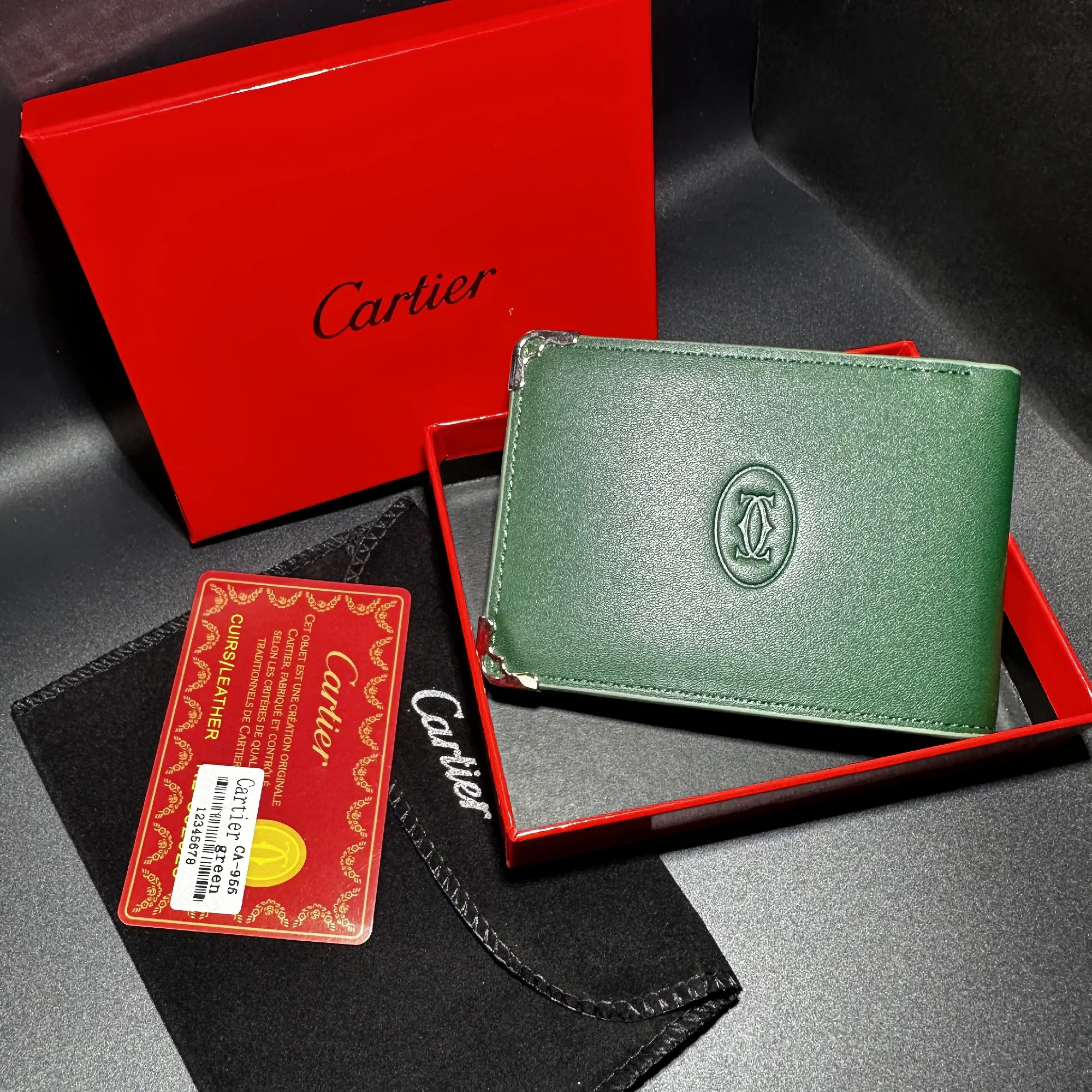 Portefeuille Cartier Homme en Cuir Vert
