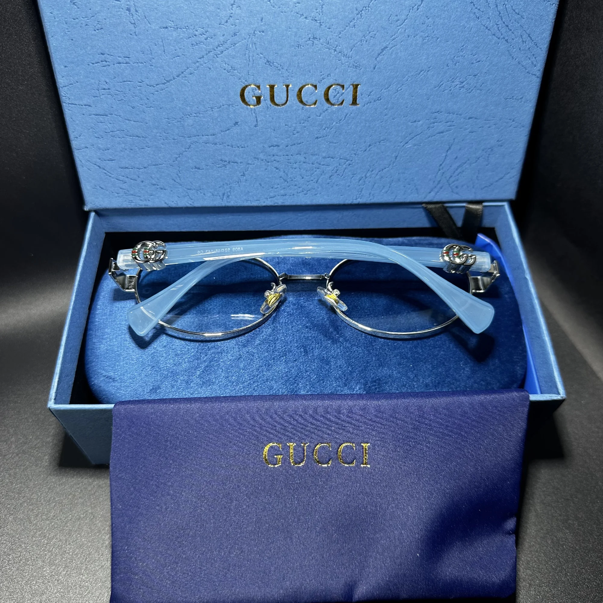 Lunettes Gucci Rondes Argent et Bleu Glacier