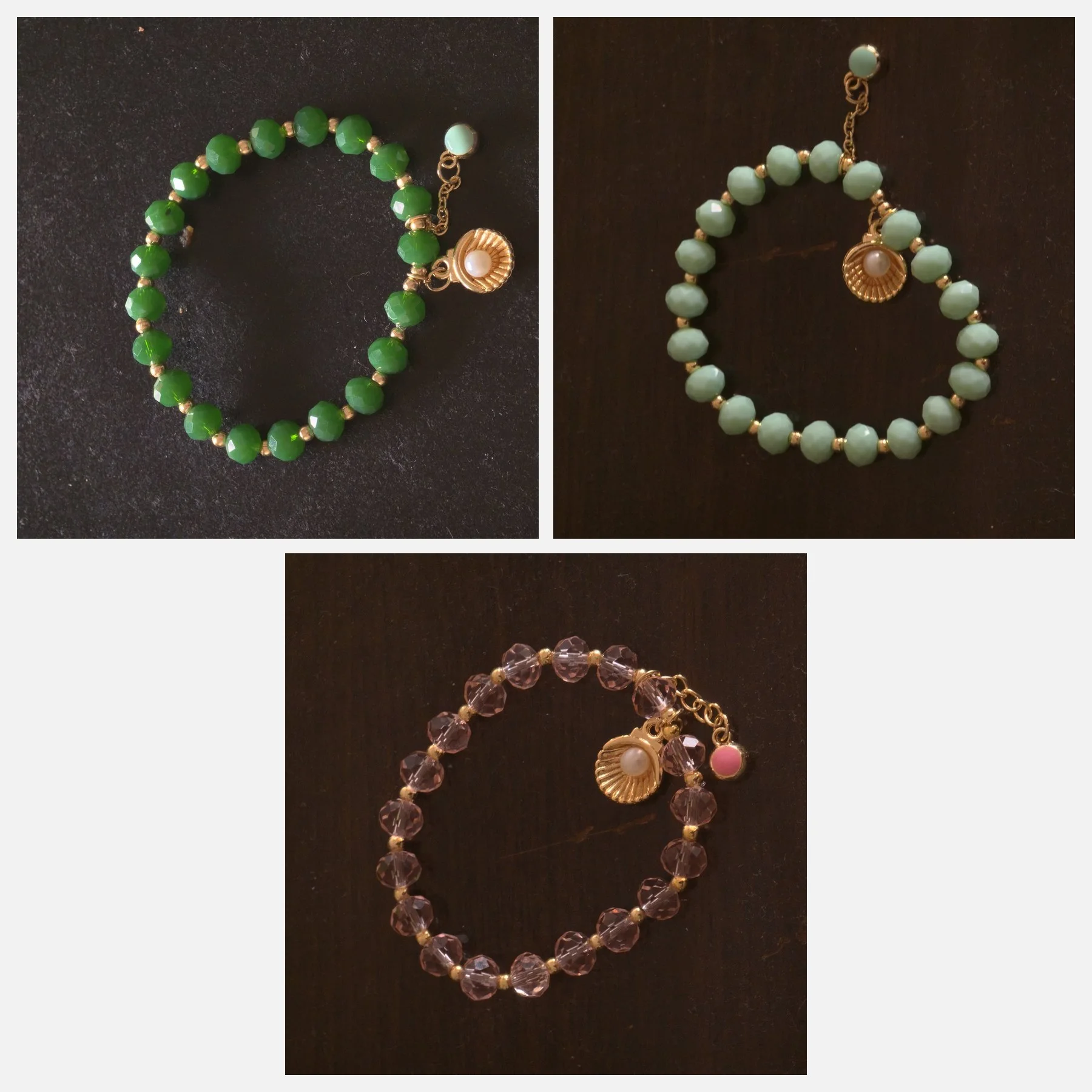 Three shell bracelets, the garden