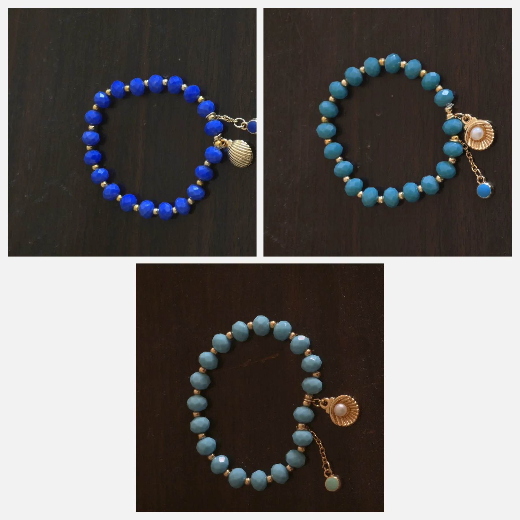 Three shell bracelets, the sea