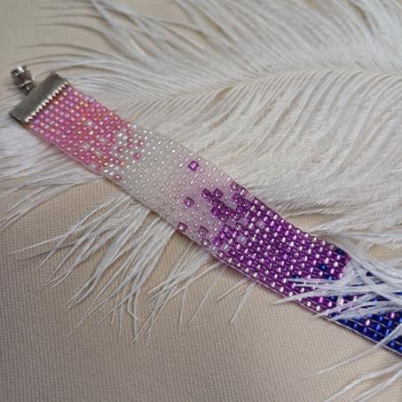 Bracelet Tissé en Perles Dégradé Rose et Violet