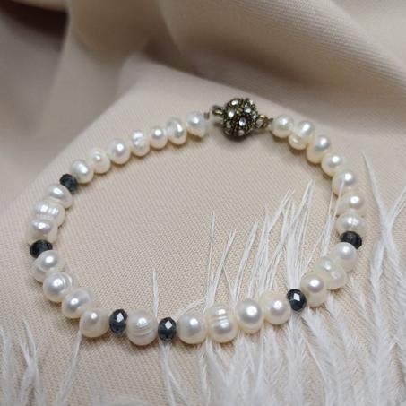 Bracelet en Perles d'Eau Douce avec Cristaux bleu