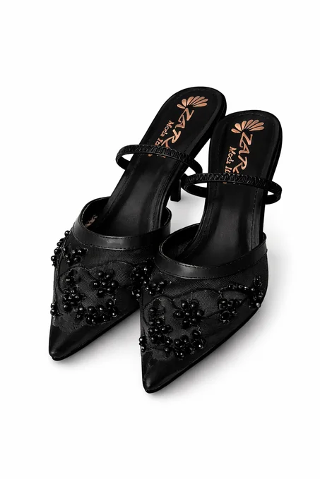 Elegant Beaded Pointed Mule Heels