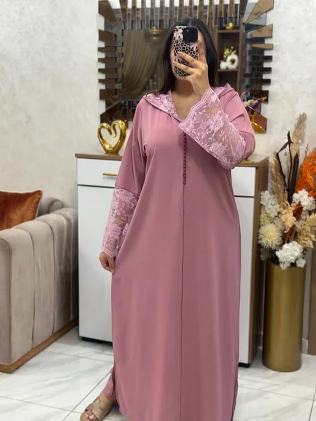 ✨ جلابة كريب بشبكة و العقاد  – أناقة خفيفة بلمسة راقية ✨