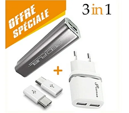 شاحن قوي و سريع مع بطارية محمولة بسعة 2600mAh + Mini TypeC 