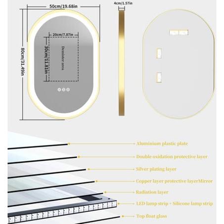 MIROIR LED 50X80 RAUNWAY COULEUR NOIR GOLD BLANC