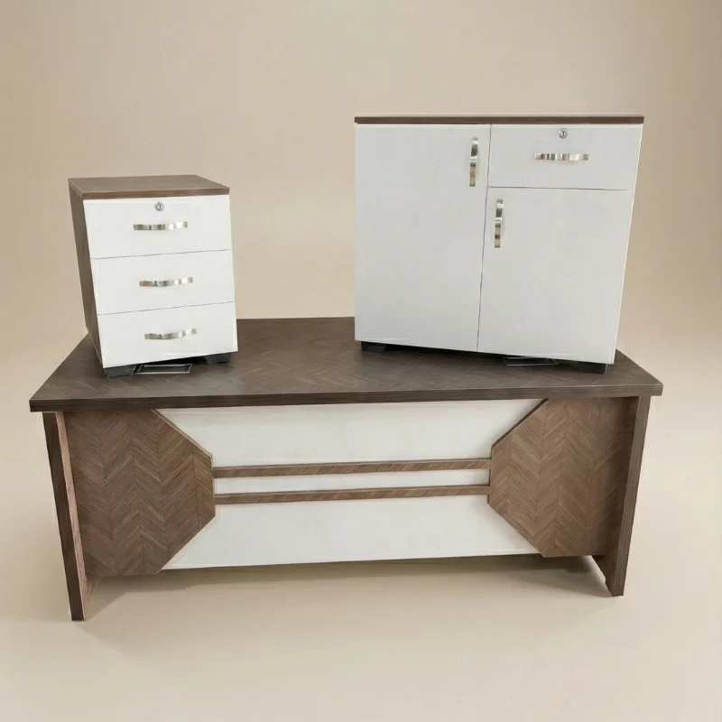 Ensemble Bureau ZENITH – 3 Pièces Exécutives avec Rangements Blanc