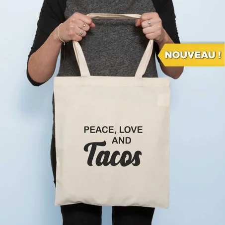 Tote Bag Peace, Love and Tacos كيس تسوق الحرية الحب و طاكوس