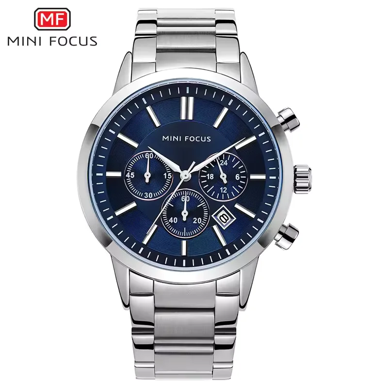 MINI FOCUS Montre Homme Chronographe Acier Inoxydable Quartz
