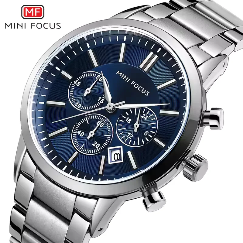 MINI FOCUS Montre Homme Chronographe Acier Inoxydable Quartz