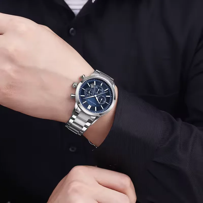 MINI FOCUS Montre Homme Chronographe Acier Inoxydable Quartz
