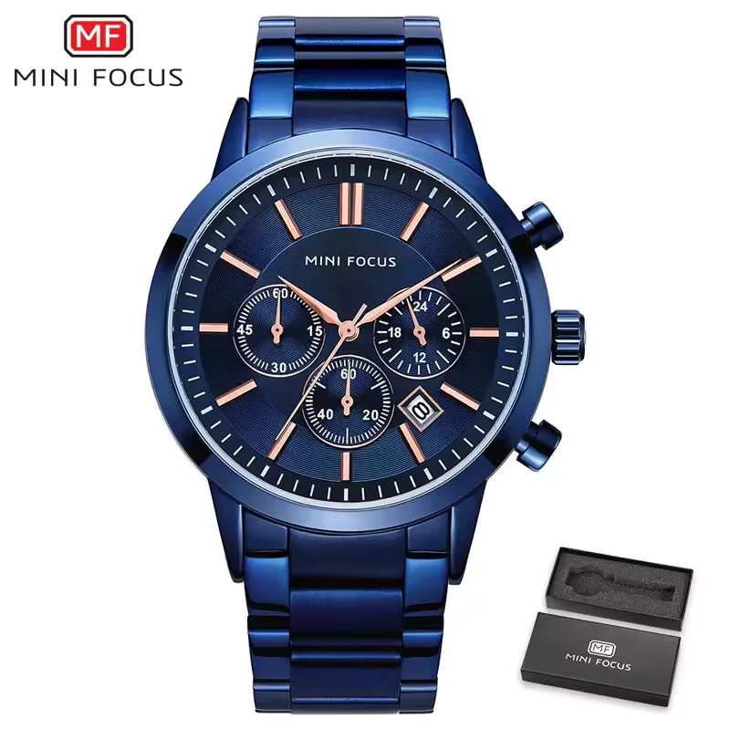 MINI FOCUS Montre Homme Chronographe Acier Inoxydable Quartz