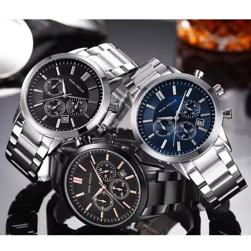 MINI FOCUS Montre Homme Chronographe Acier Inoxydable Quartz