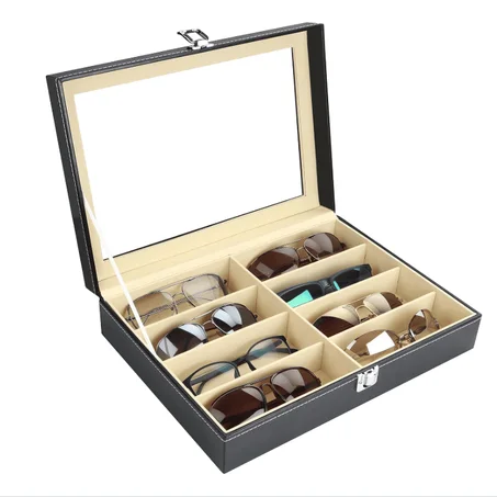 علبة تنضيم النضارات من الجلد الرفيع