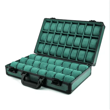 علبة فاخرة لتخزين الساعات – 48 خانة | لون أخضر مع بطانة مخملية