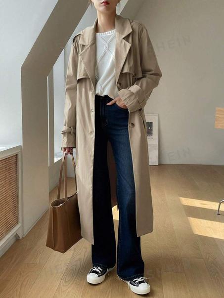 جاكيت كاجوال طويل مقاوم للرياح بلون سادة من ديزي