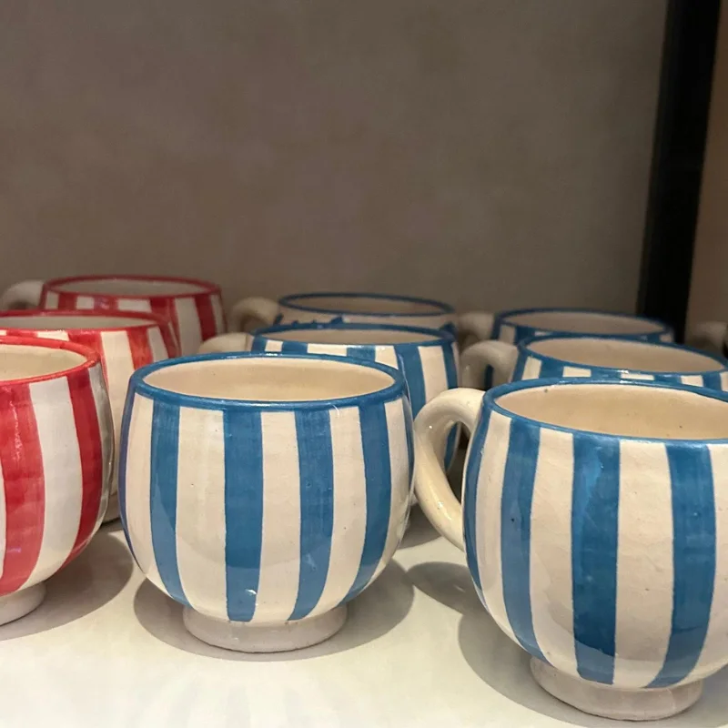 Lot De 2 Tasses à Café Céramique Marocaine Artisanale – Bleu Clair Ethnique Avec Soucoupes – Design Fait Main – Cadeau Original & Élégant