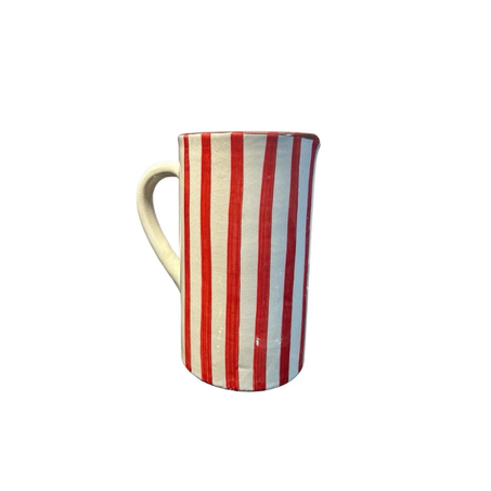 Carafe en céramique blanche rayée de rose, modèle Zagora.