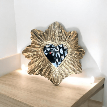 Miroir marocain moderne, fabriqué à la main en cuivre et en bronze doré