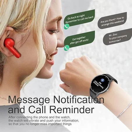 ساعة ذكية مع خاصية الرد / اجراء المكالمات - 1.28 انش للجنسين، تصميم رفيع للغاية، تتبع اللياقة البدنية، النوم بشكل علمي، مراقب معدل ضربات القلب/النوم، متوافقة اندرويد واي او اس (اسود)