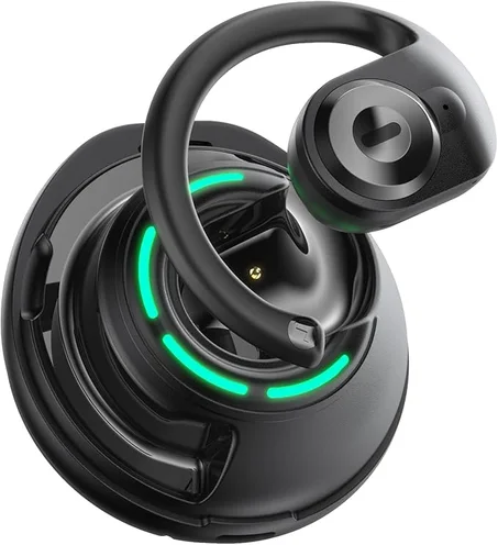 سماعات اذن لاسلكية مفتوحة الاذن سماعات اذن رياضية للياقة البدنية والجري مقاومة للماء بخاصية الغاء الضوضاء مع ميكروفون للالعاب ومكالمات HD متوافقة مع اندرويد/iOS اسود من نالاكال