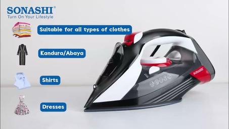 Sonashi Fer à repasser à vapeur semelle céramique 2200 W -SI-5085C-Blanc/Noir