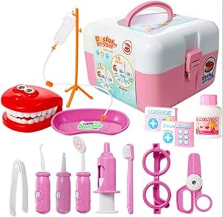 حقيبة طقم طبيب تظاهري للأطفال – وردي