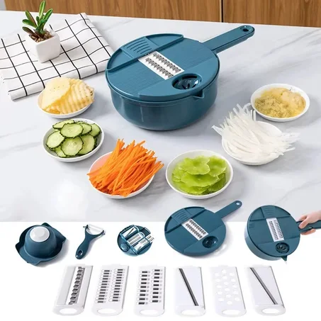 9-in-1 manual vegetable chopper أداة 9 في 1 لتقطيع الخضار يدويًا