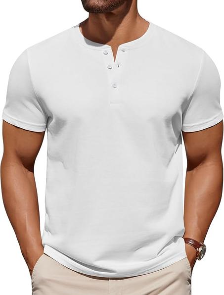 تي شيرتات COOFANDY للرجال من القطن بأكمام قصيرة وأزرار وقمصان عمل أساسية كاجوال مع شق جانبي