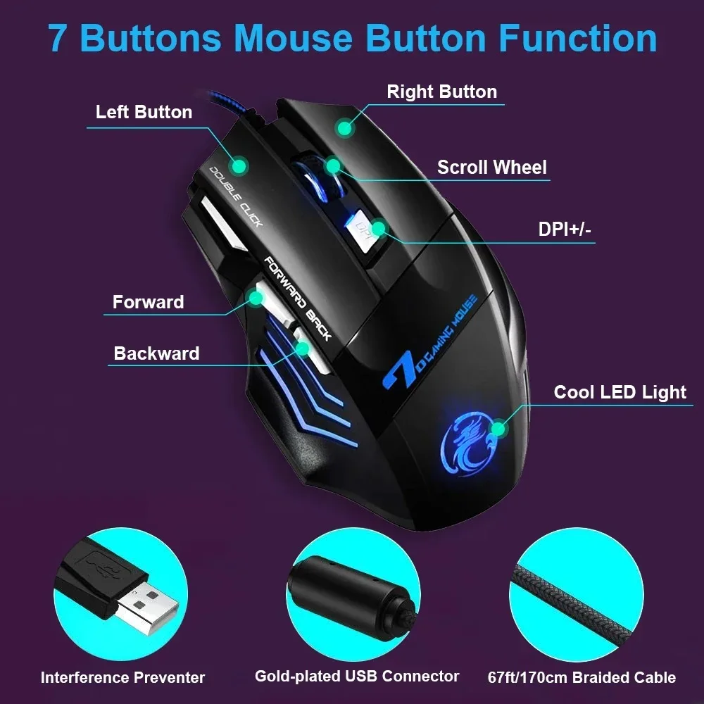 🔥 Gaming Mouse  | ماوس ألعاب سلكي 7 أزرار لأداء عالي ودقيق