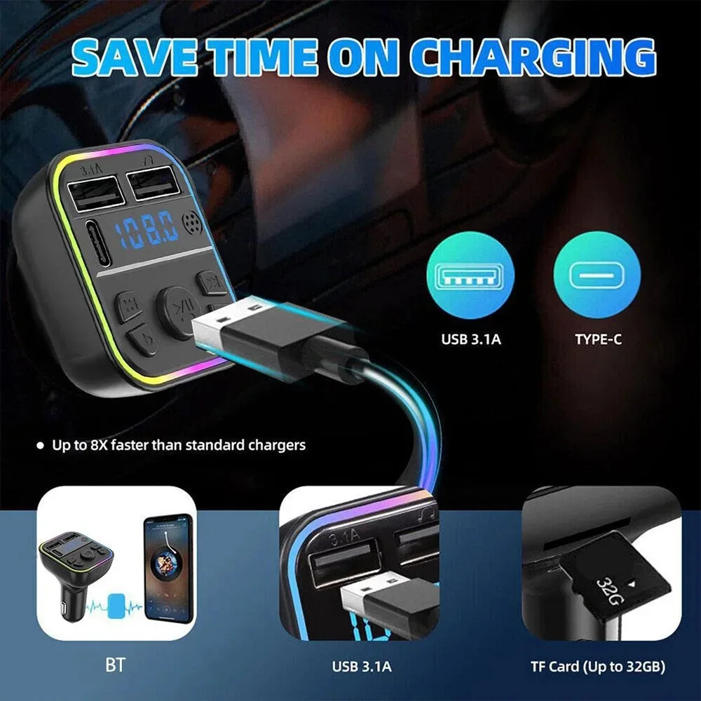 جهاز بلوتوث للسيارة مع شاحن سريع | Car Bluetooth FM Transmitter & Fast Charger 30w