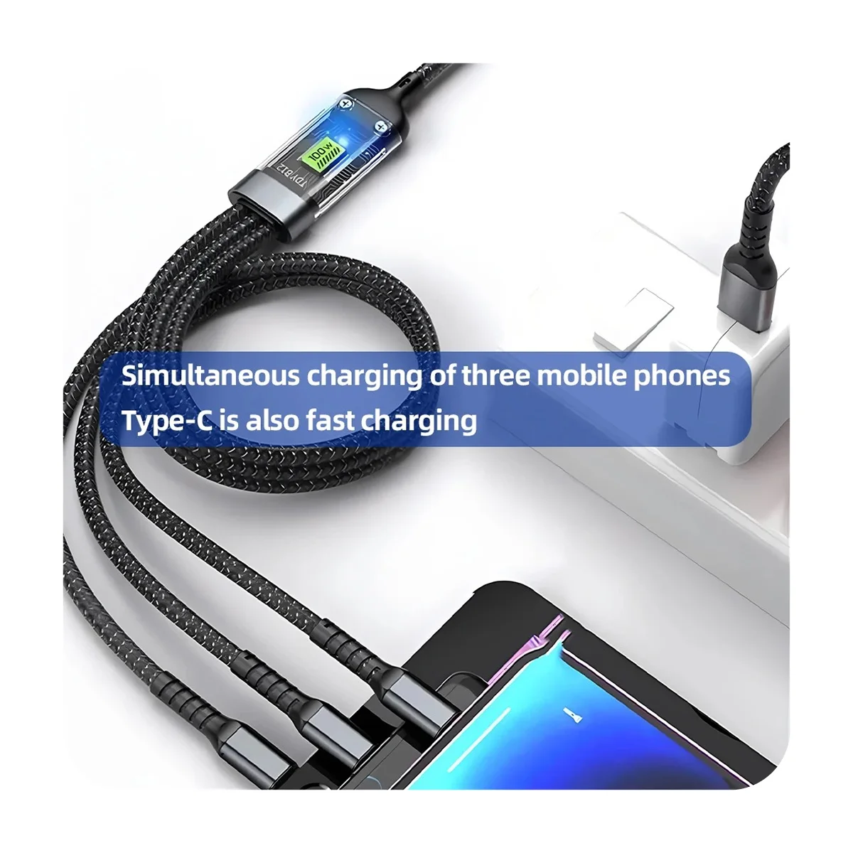 Cable 100W⚡ Super Fast Charge | كابل ثلاثي في واحد للشحن السريع ونقل البيانات