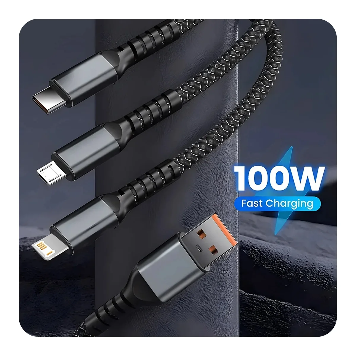 Cable 100W⚡ Super Fast Charge | كابل ثلاثي في واحد للشحن السريع ونقل البيانات