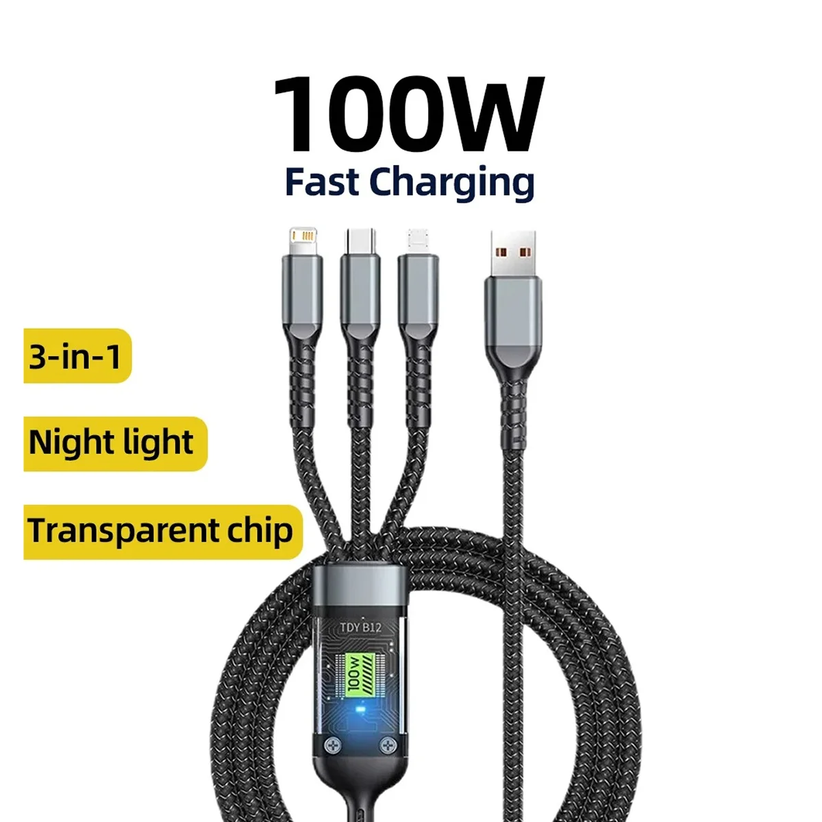 Cable 100W⚡ Super Fast Charge | كابل ثلاثي في واحد للشحن السريع ونقل البيانات