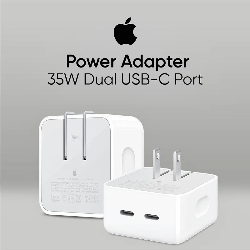 🔌 Apple Dual USB-C 35W Adapter | شحن آمن وسريع لجميع أجهزة Apple
