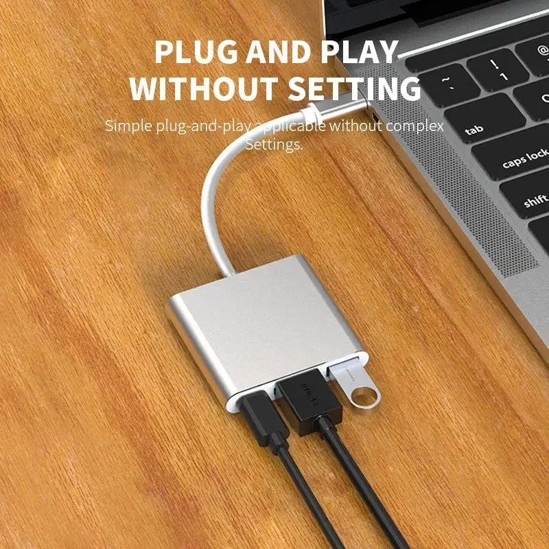 Adapter USB-C 3 in 1 HDMI 4K + USB 3.0 + PD Charging | ✅ محول متعدد