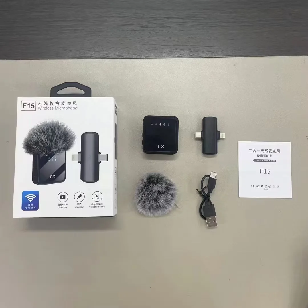 🎤 Wireless F15 Microphone Dual Mic | ميكروفون لاسلكي مع Noise Reduction للتصوير والبث المباشر