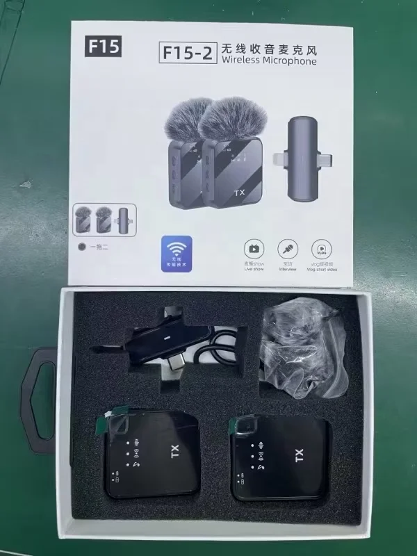 🎤 Wireless F15 Microphone Dual Mic | ميكروفون لاسلكي مع Noise Reduction للتصوير والبث المباشر