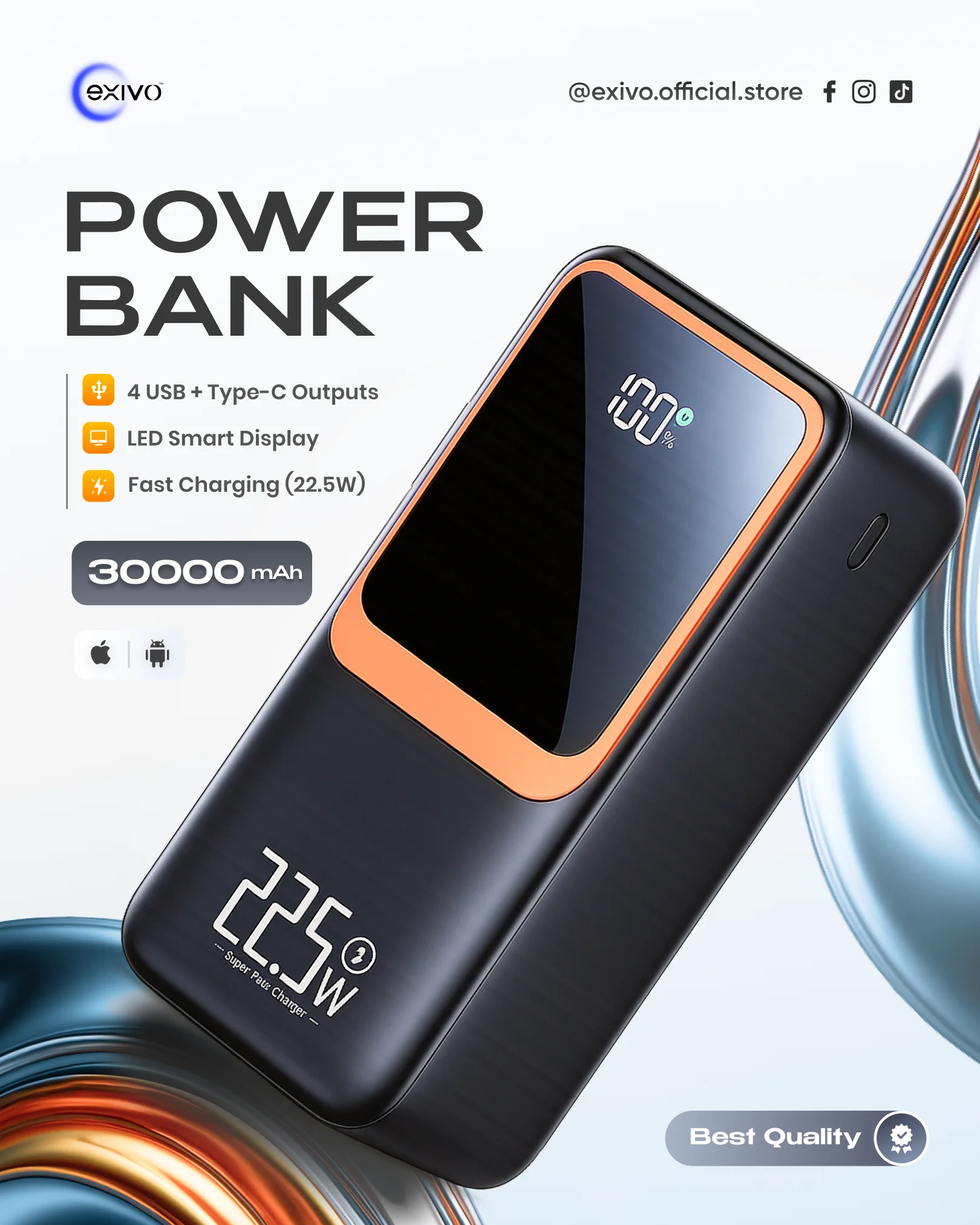 Power Bank DUNSPIN 30000mAh🔋  – ⚡ باور بانك سريع ومثالي للسفر
