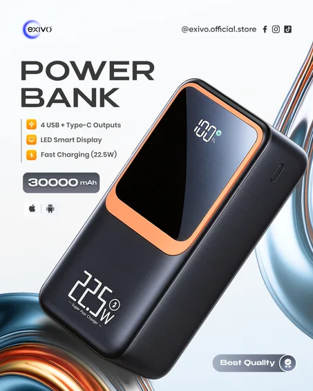 Power Bank DUNSPIN 30000mAh🔋  – ⚡ باور بانك سريع ومثالي للسفر