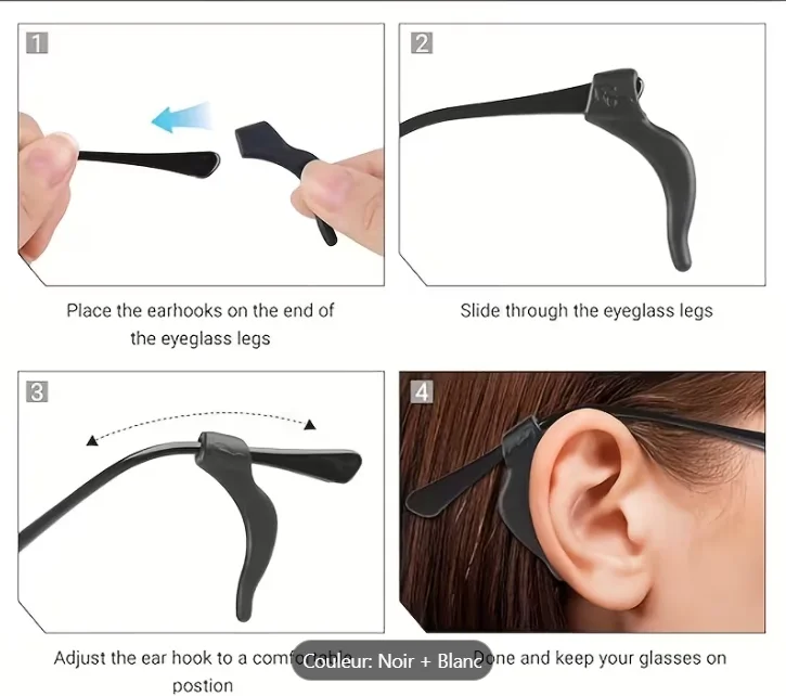 مجموعة خطافات اذن من السيليكون مضادة للانزلاق مكونة من 6 قطع في اللون أسود