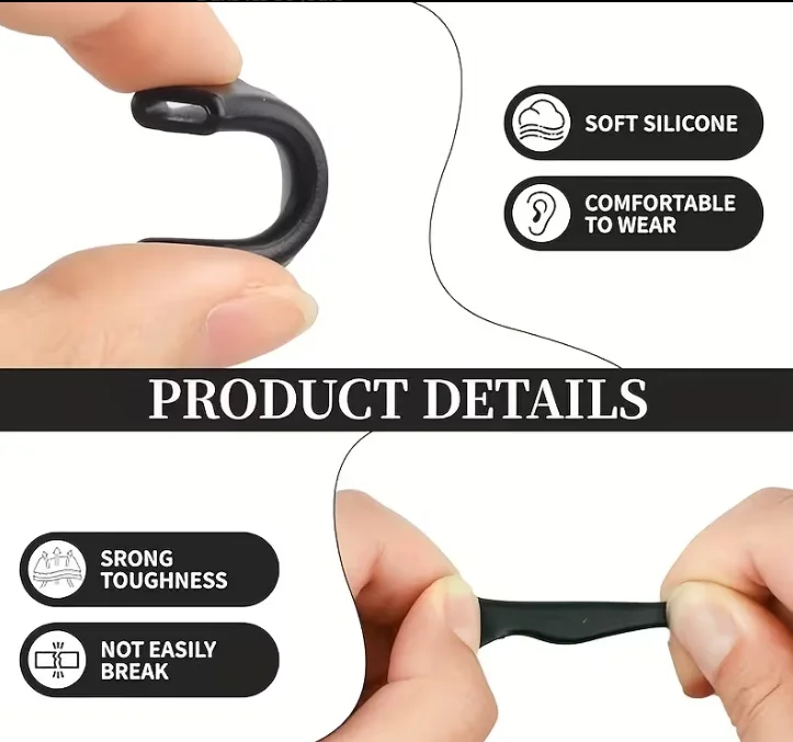 مجموعة خطافات اذن من السيليكون مضادة للانزلاق مكونة من 6 قطع في اللون أسود