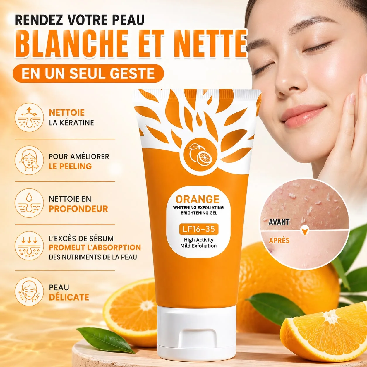 Gel Exfoliant à l'Orange — Peau Douce, Éclatante & Sans Imperfections | OFFRE 1+1 GRATUIT