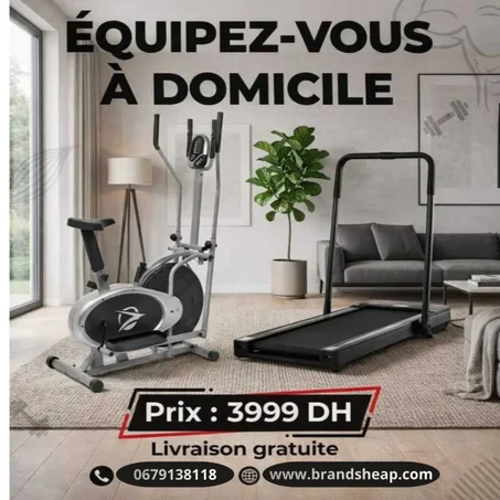 PACK FITNESS COMPLET – VÉLO ELLIPTIQUE 2-EN-1 + TAPIS ROULANT 10Km/h